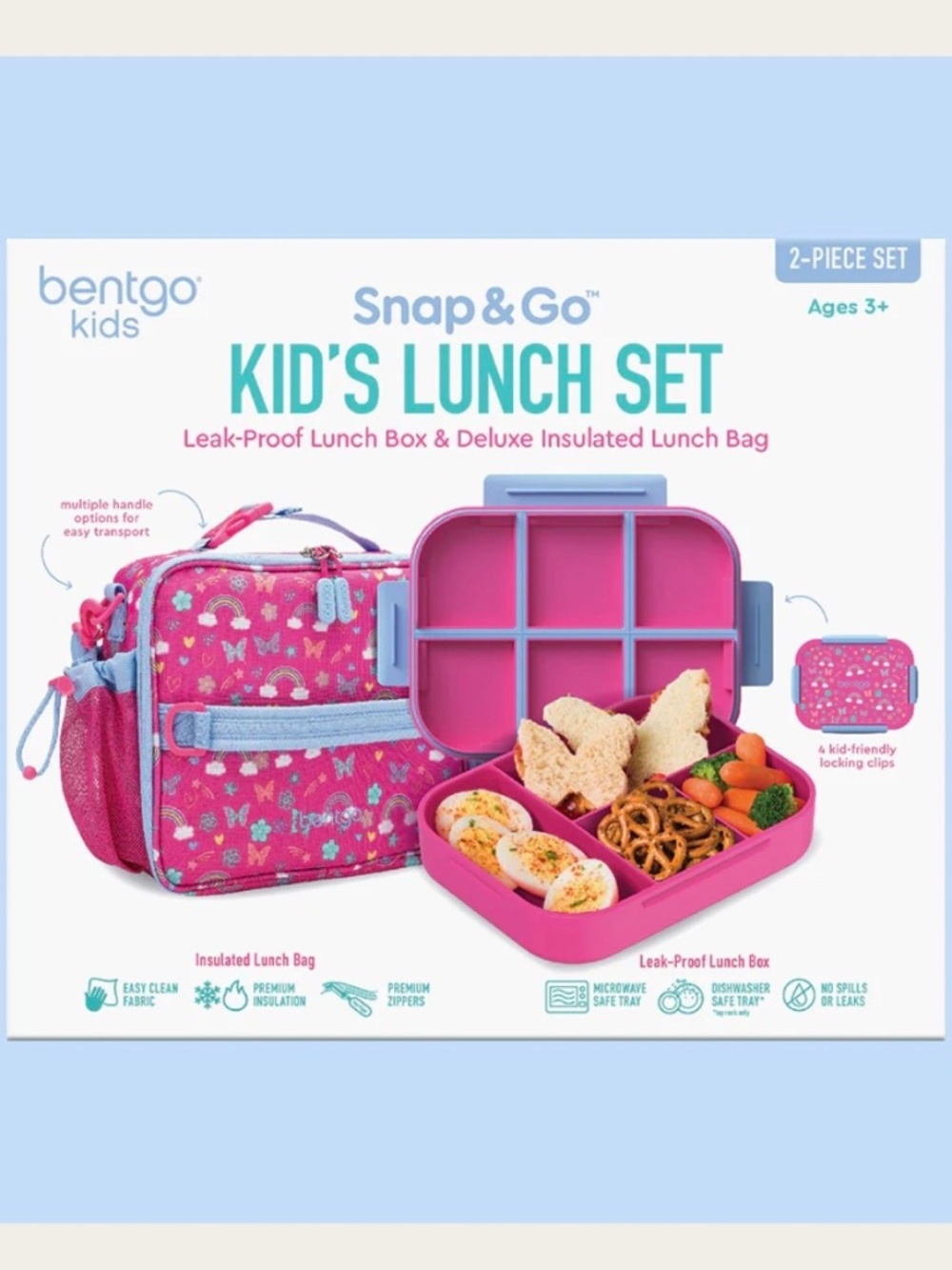🦋Bentgo Kids Snap & Go 2-Piece Lunch Set - Butterflies & Rainbows🦋